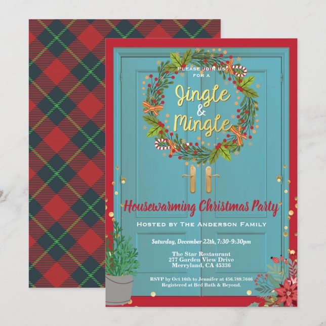 Invitación Navidades Jingle y Mingle fiesta de limpieza (Anverso / Reverso)