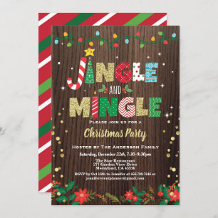 Invitación Navidades jingle y mingle Fiesta de oro rústico de
