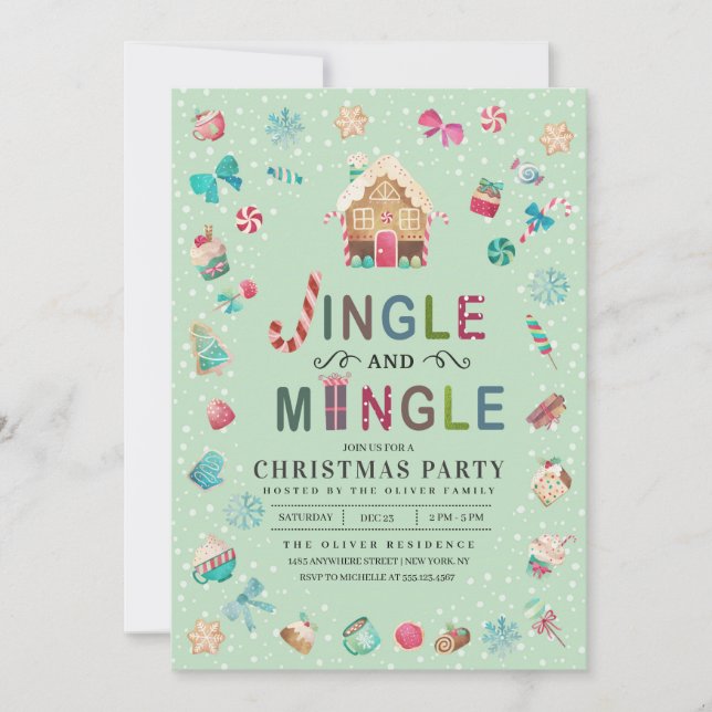 Invitación Navidades Jingle y Mingle Fiesta Gingerbread (Anverso)