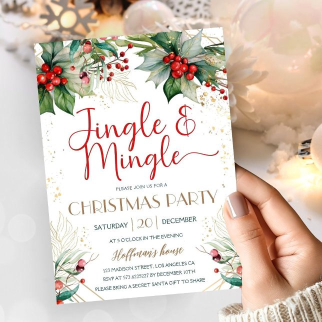 Invitación Navidades Jingle y Mingle Fiesta Greenery Red Berr (Subido por el creador)