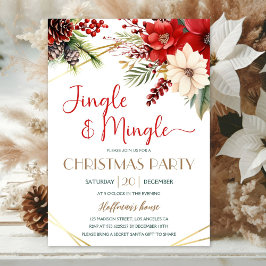Invitación Navidades Jingle y Mingle Fiesta Red Poinsettia
