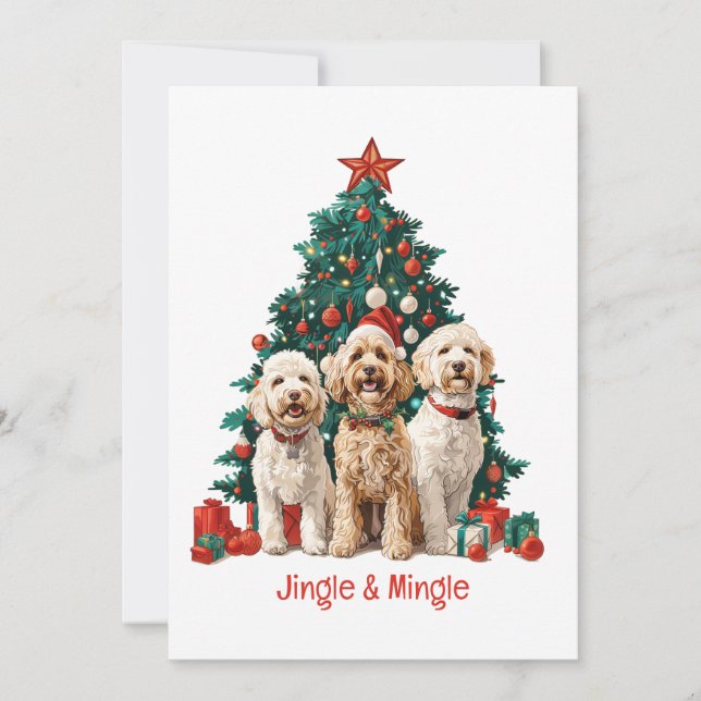 Invitación Navidades Jingle Y Mingle Goldendoodle Dogs (Anverso)