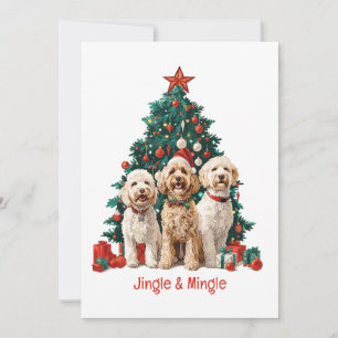 Invitación Navidades Jingle Y Mingle Goldendoodle Dogs
