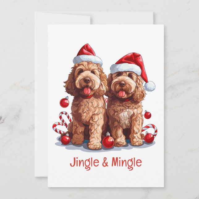 Invitación Navidades Jingle Y Mingle Goldendoodle Dogs (Anverso)