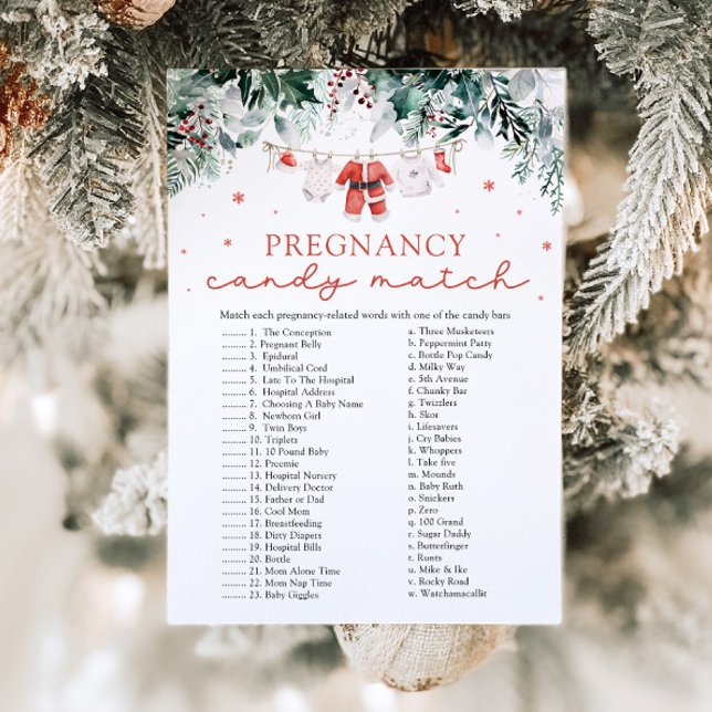 Invitación Navidades juego de Baby Shower con golosinas de em (Watercolor Cute Christmas Pregnancy Candy Match Baby Shower Game )