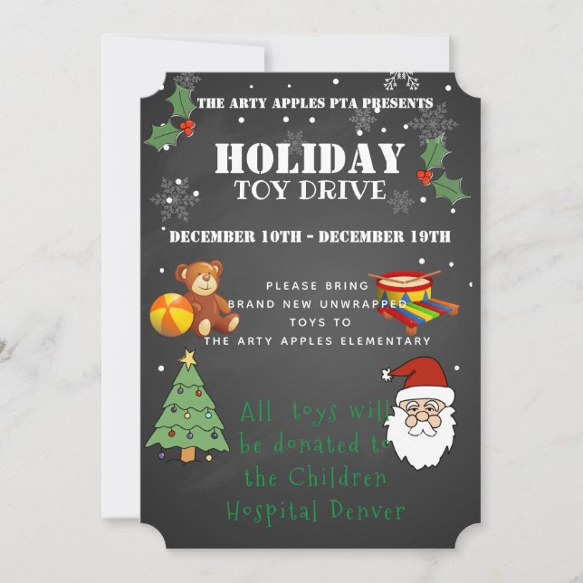 Invitación Navidades juguetean para conducir la recaudación d (Anverso)