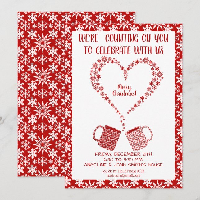 Invitación Navidades La Mug de Snowflake Roja Personaliza (Anverso / Reverso)