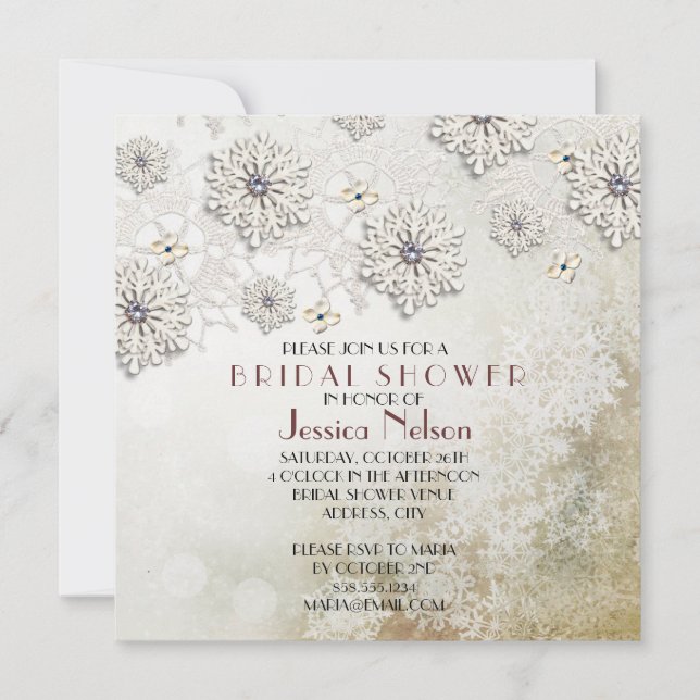Invitación Navidades Lace Snowflakes Bridal Shower (Anverso)