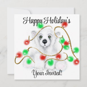 Invitación Navidades lindo oso polar cachorro, cachorro de os