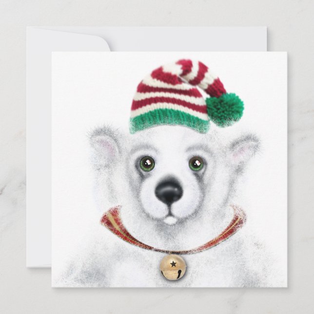 Invitación Navidades lindo oso polar cachorro, cachorro de os (Anverso)
