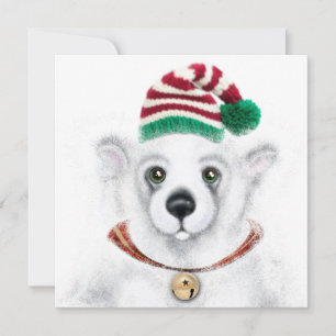 Invitación Navidades lindo oso polar cachorro, cachorro de os
