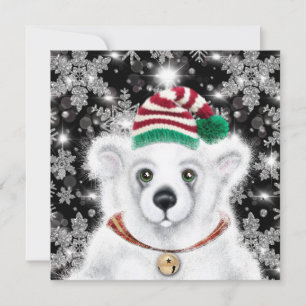 Invitación Navidades lindo oso polar cachorro, cachorro de os