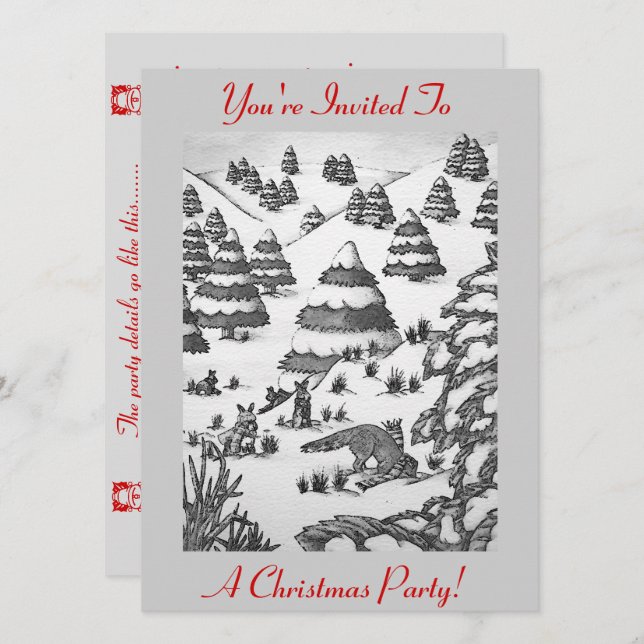 Invitación navidades lindos de la escena de nieve de zorro y  (Anverso / Reverso)