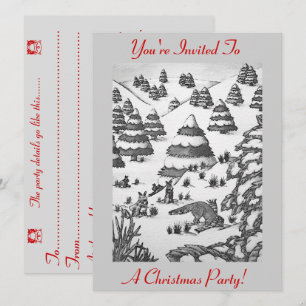 Invitación navidades lindos de la escena de nieve de zorro y