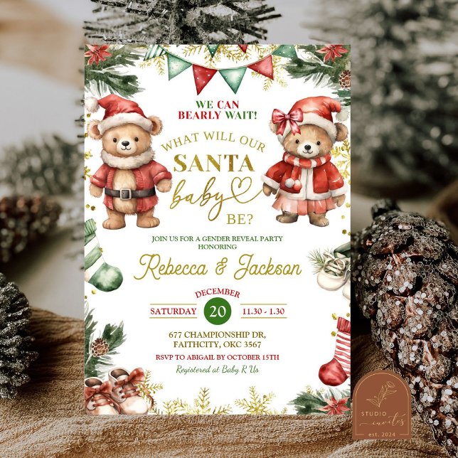 Invitación Navidades llevan la revelación de sexo Santa Bebé (Subido por el creador)