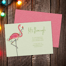 Invitación Navidades Luces de vacaciones Flamingo Rosa