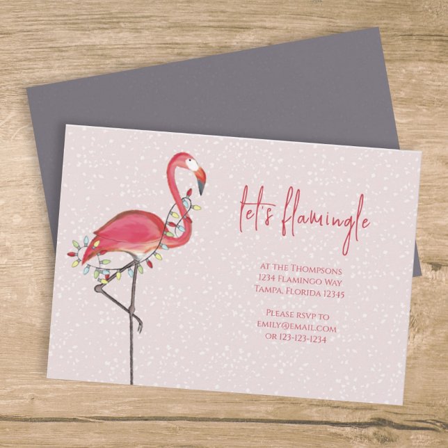 Invitación Navidades Luces de vacaciones Flamingo Rosa (Subido por el creador)
