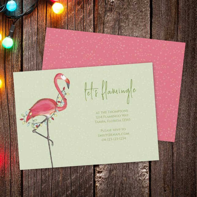 Invitación Navidades Luces de vacaciones Flamingo Rosa (Subido por el creador)