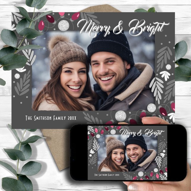 Invitación Navidades Luces rosadas modernas Una foto (Subido por el creador)