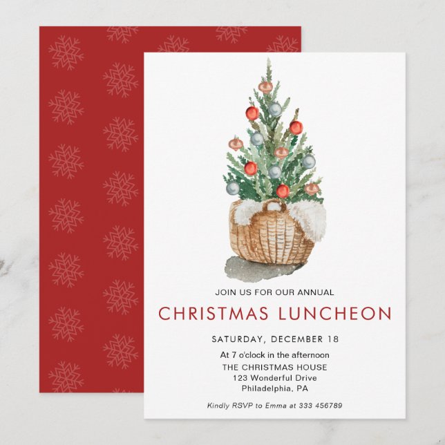 Invitación Navidades Luncheon Pine Tree Holiday (Anverso / Reverso)