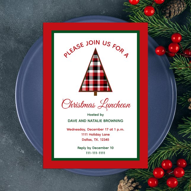 Invitación Navidades Luncheon Red Plaid Christmas Tree (Subido por el creador)
