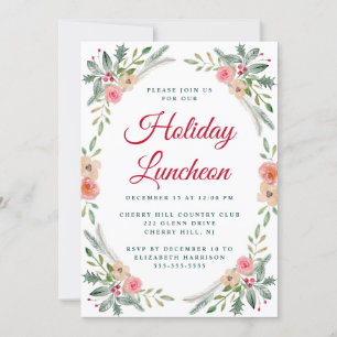 Invitación Navidades Luncheon Winter Floral Watercolor