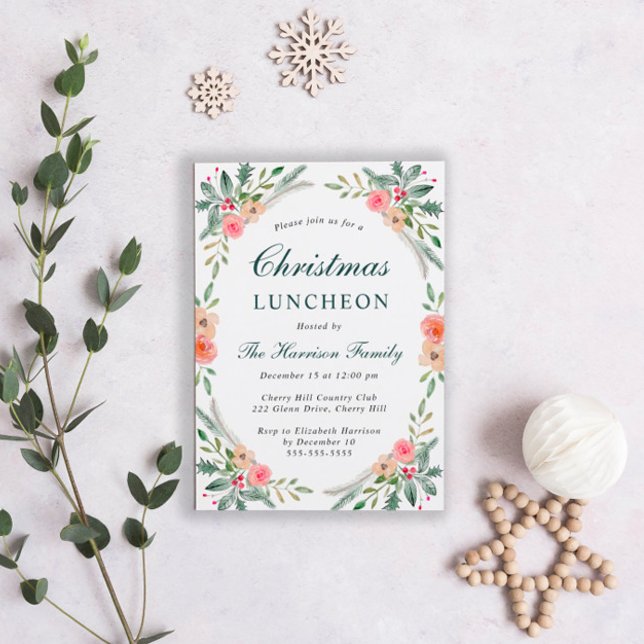 Invitación Navidades Luncheon Winter Florals Greeneration (Subido por el creador)