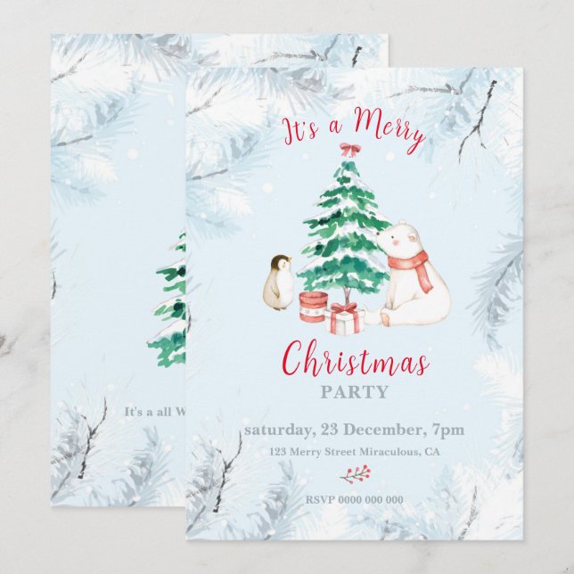 Invitación Navidades malcriados y blancos (Anverso / Reverso)