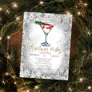 Invitación Navidades Martini Snowflakes Navidades Gris