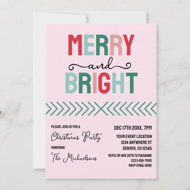 Invitación Navidades merry y brillantes (Anverso)