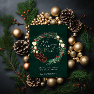 Invitación Navidades merry y brillantes Pine Cone Wreath Holi