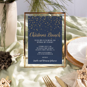 Invitación Navidades minimalistas de confetti azul brunch