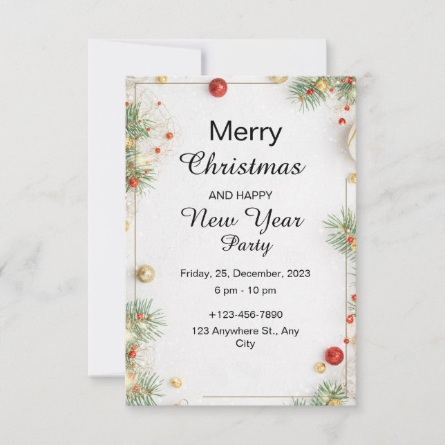 Invitación Navidades minimalistas Fiesta y feliz Año Nuevo (Anverso)