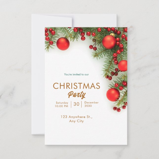 Invitación Navidades Minimalistas Rojos Y Verdes (Anverso)