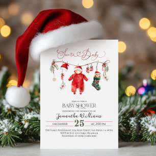 Invitación Navidades mínimos de Santa Bebé Baby Shower