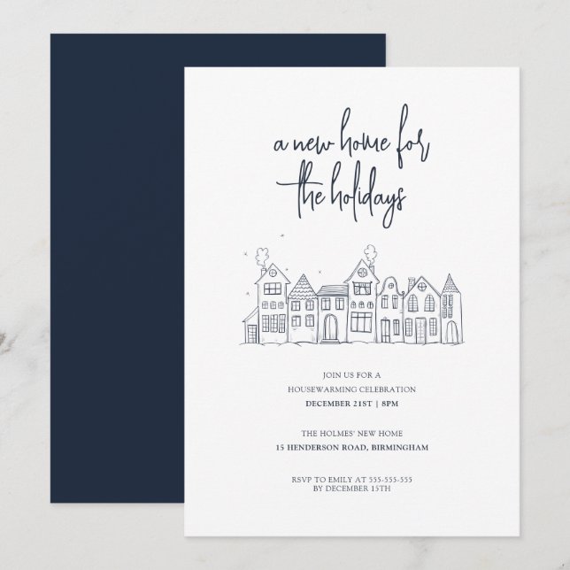 Invitación Navidades mínimos modernos Fiesta de calentamiento (Anverso / Reverso)