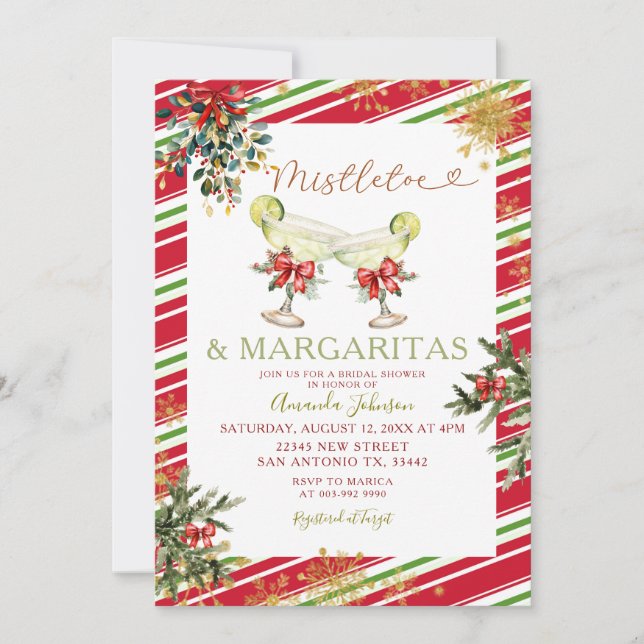 Invitación Navidades Mistletoe y Margaritas Bridal Shower (Anverso)
