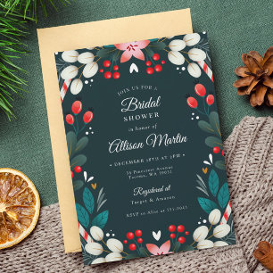 Invitación Navidades Moderna Floral Verde azulada ducha de no
