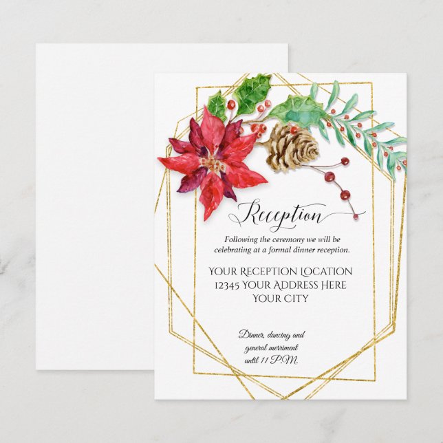 Invitación Navidades modernos Boda geométrico Red Floral Gold (Anverso / Reverso)