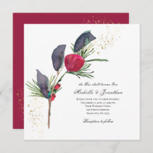 Navidades modernos Boda Red Rose Winter Greenery