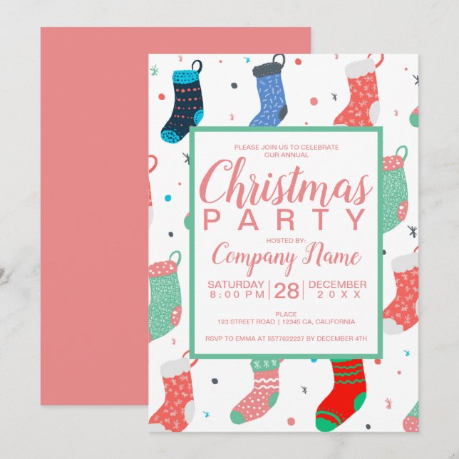 Invitación Navidades modernos calcetines guión de patrón de i (Anverso / Reverso)