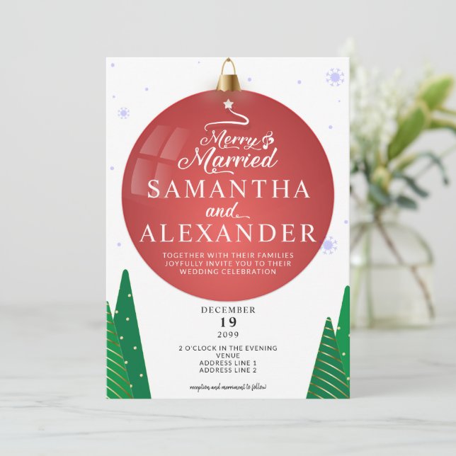 Invitación Navidades modernos casados y morados Star Tree Bod (Anverso de pie)
