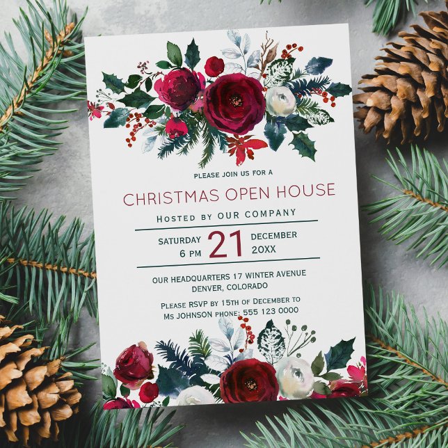 Invitación Navidades modernos de flores rojas de invierno abr (Subido por el creador)