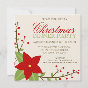 Invitación Navidades modernos de Poinsettia Fiesta de la cena