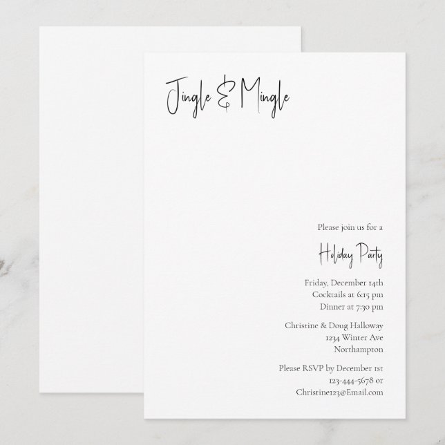 Invitación Navidades modernos escriben jingle y mingle (Anverso / Reverso)