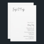 Invitación Navidades modernos escriben jingle y mingle<br><div class="desc">Esta combinación de estilos de Navidades modernos es perfecta para su minimalista y elegante reunión de vacaciones en blanco y negro. La caligrafía escrita a mano, mínima y caprichosa, es delicada y rústica, aunque elegante y elegante. El diseño refleja un simple día de invierno blanco y evoca recuerdos de una...</div>