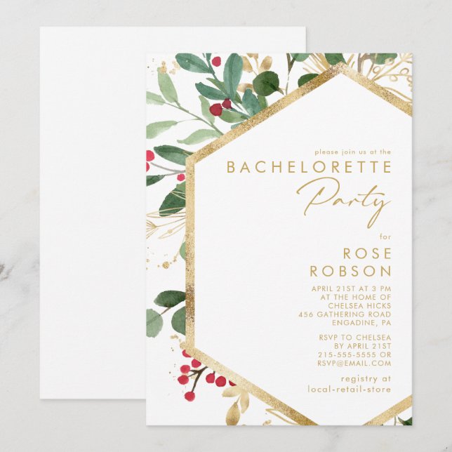 Invitación Navidades modernos Fiesta de Bachelorette Blanca d (Anverso / Reverso)