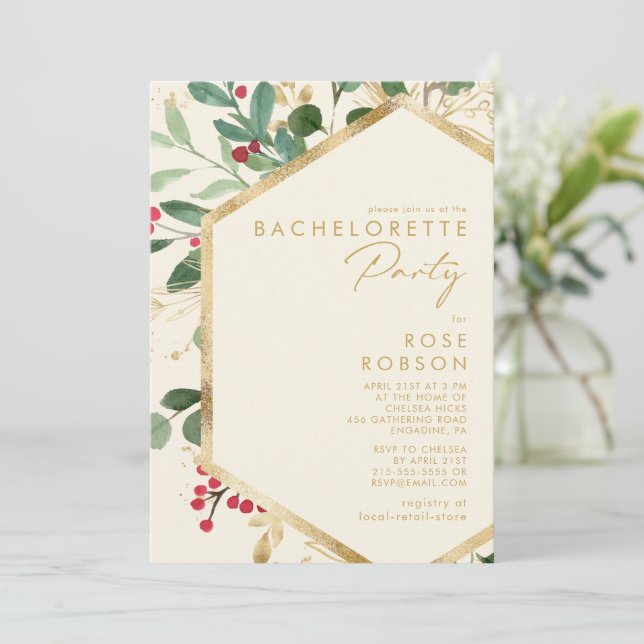 Invitación Navidades modernos Fiesta de Bachelorette de Crema (Anverso de pie)