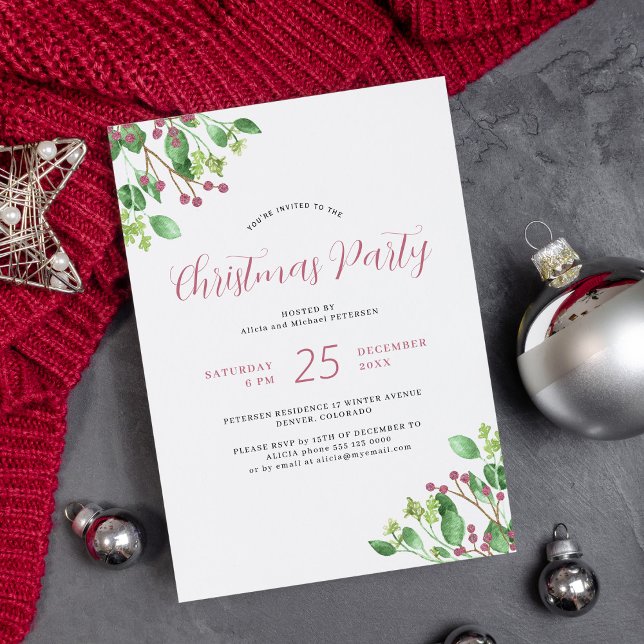 Invitación Navidades modernos fiesta de verdor de berry (Subido por el creador)