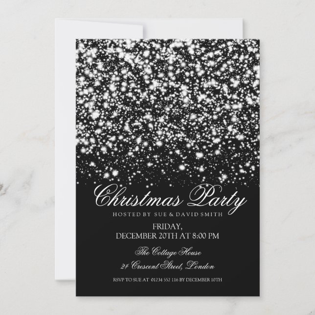 Invitación Navidades modernos Fiesta Silver Midnight Glam (Anverso)